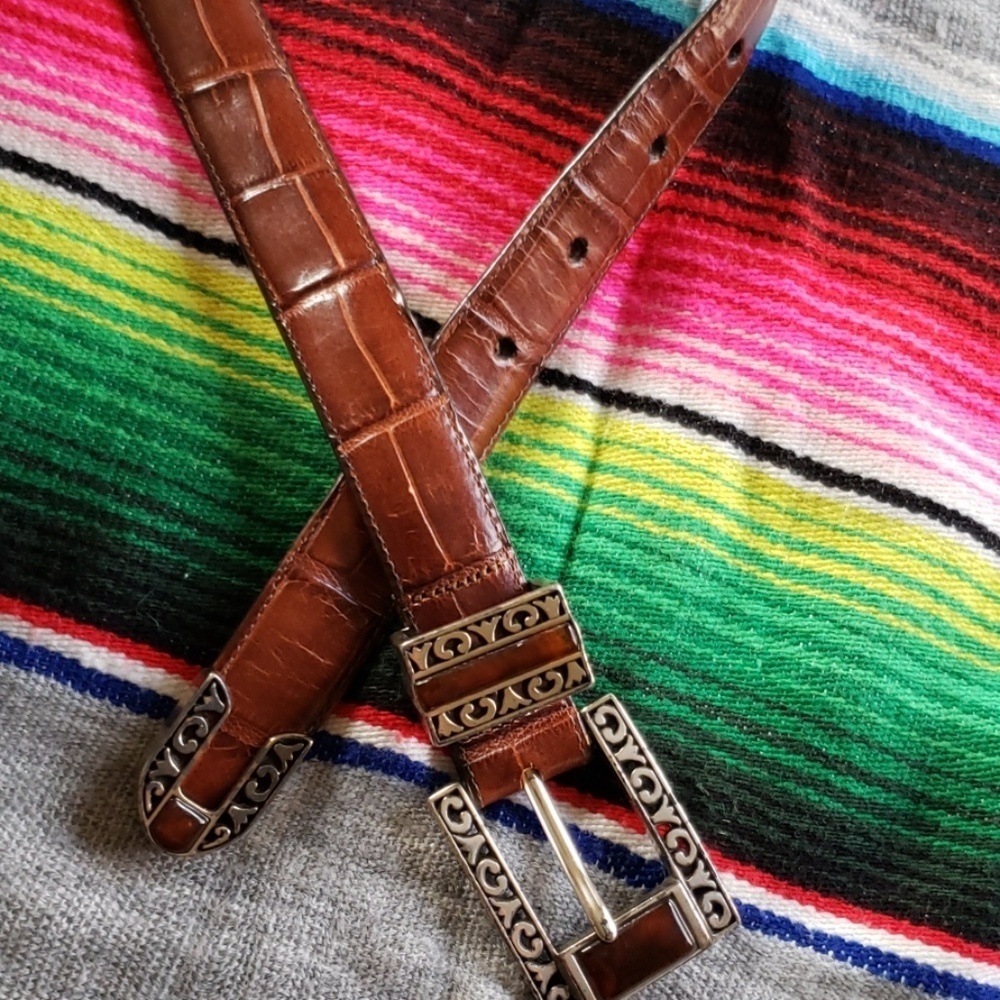 Brighton croc embossed brown belt M - Picture 2 of 4